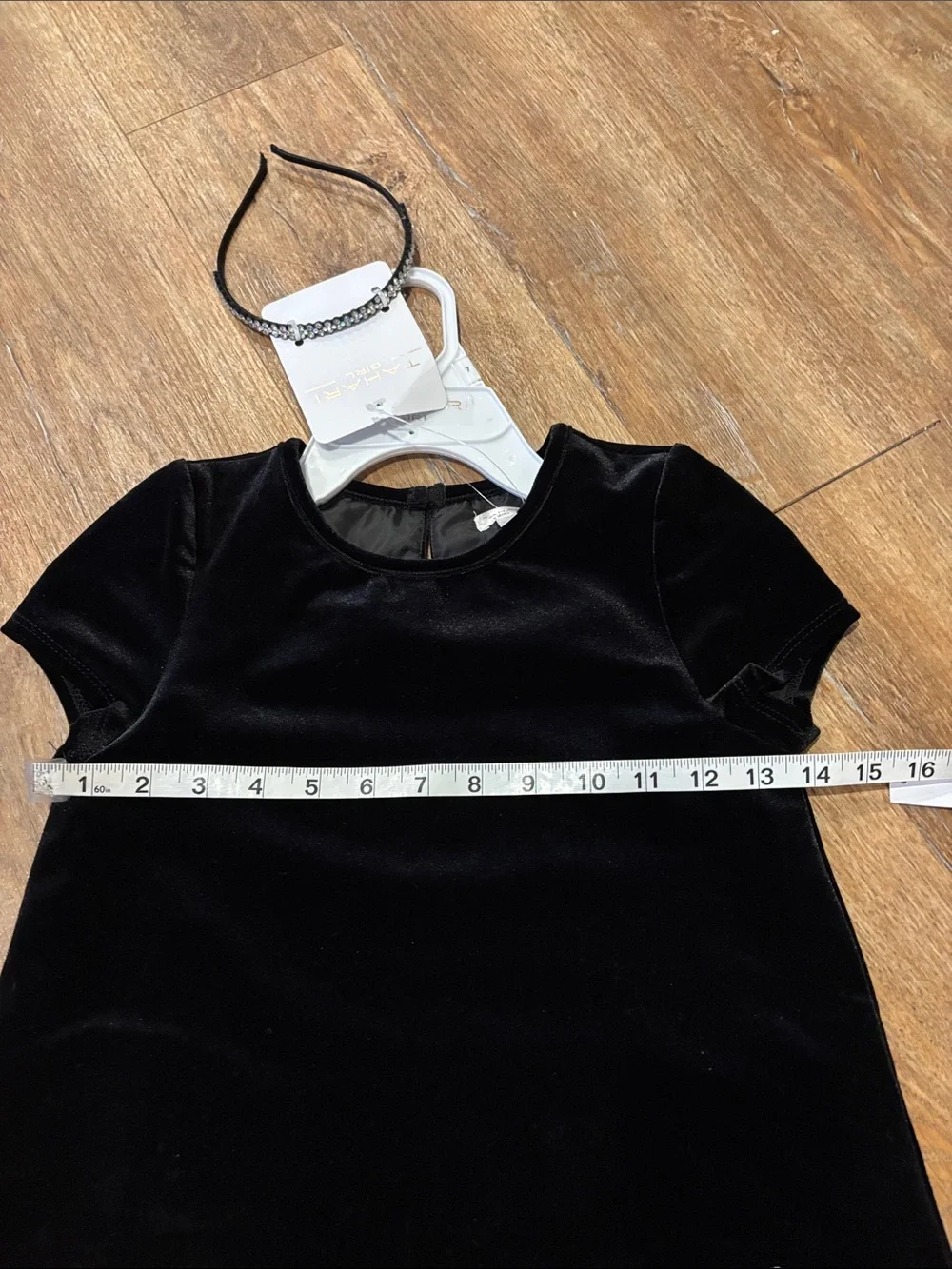 NWT Tahari Girl  Black Velvet Dress with Sparkle Bow Accents & Headband Girls 7